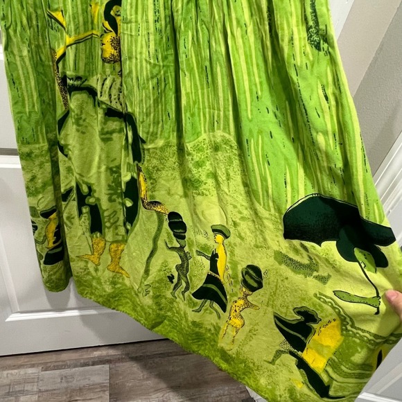 Meetu Magic The African Scene Smocked Ruffled Dress Green 3X Rayon - Picture 4 of 8